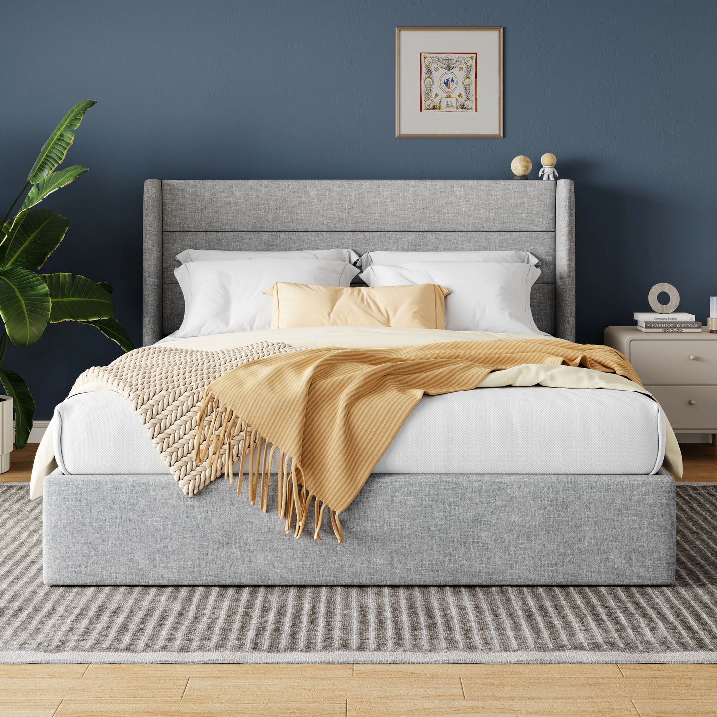 HOOMIC Lift-Up Storage Bed with Wingback Headboard - Heavy-Duty Hydraulic Platform Bed with Large Underbed Storage