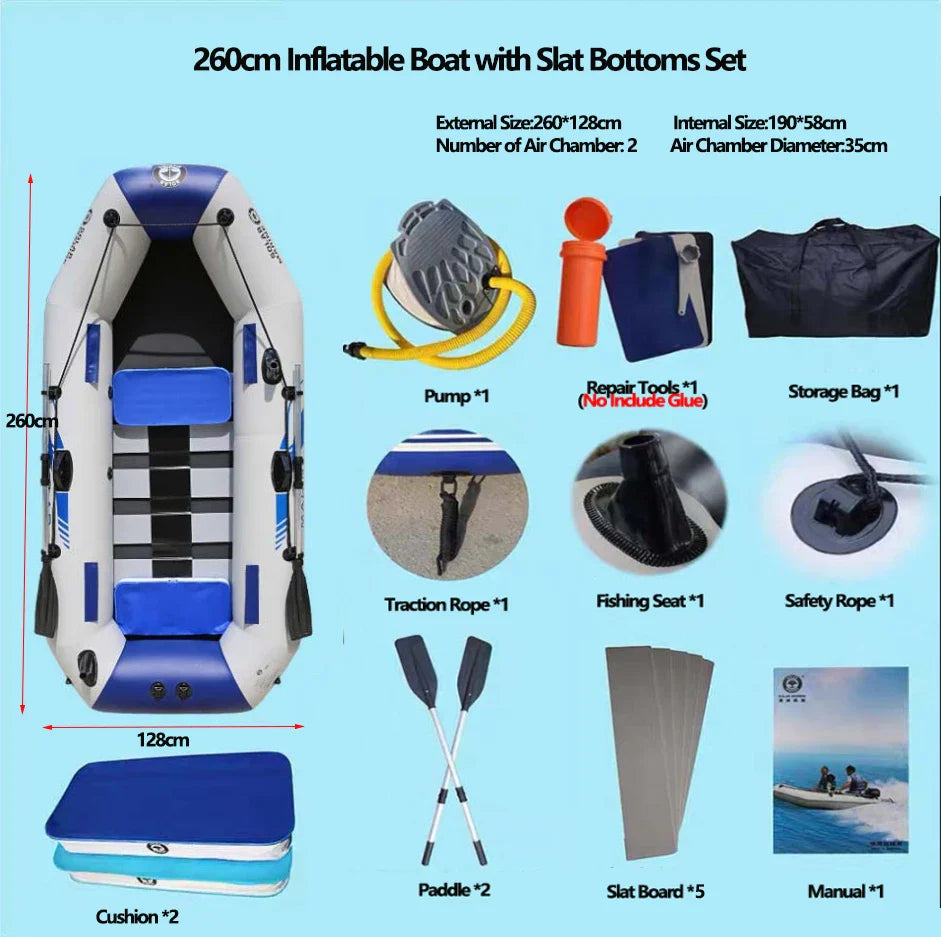 PVC 3-Layer Inflatable Boat – Wear-Resistant Fishing Kayak for 2-6 Persons, Rowing Canoe & Sports Boat