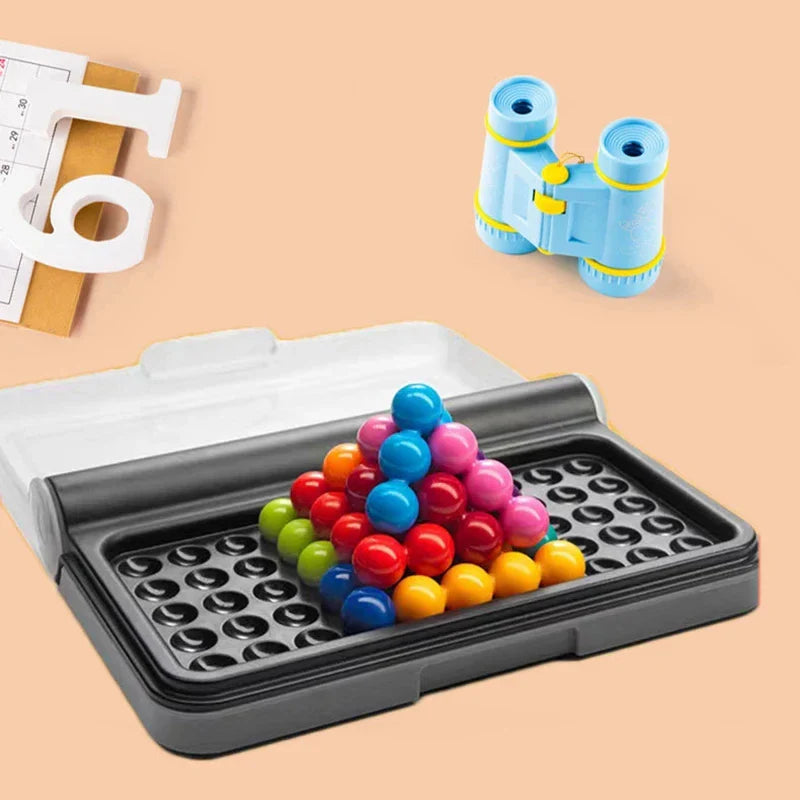 120 Challenges 3D IQ Puzzle Game – Classic Pyramid Logic Board for Kids, Montessori Bead Brain Teaser