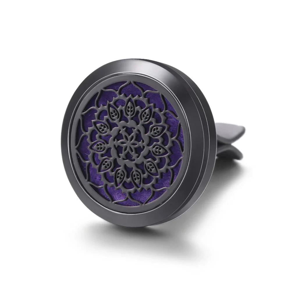 All-Black Tree of Life Car Air Freshener – Stainless Steel Aromatherapy Essential Oil Diffuser Locket Pendant