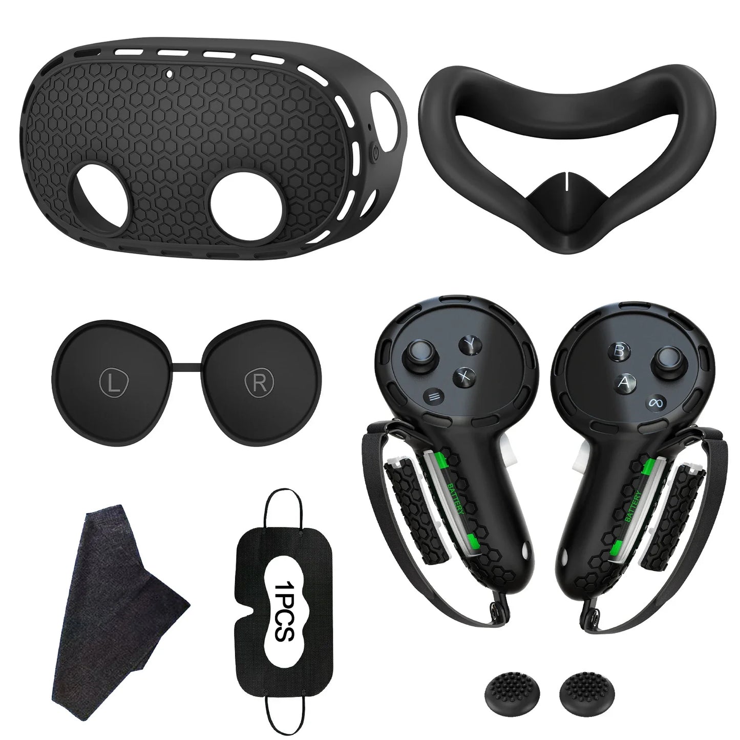 10-in-1 Soft Silicone Controller Case for Meta Quest 3/3S – Headset Grip Protector with Battery Cover, VR Accessory