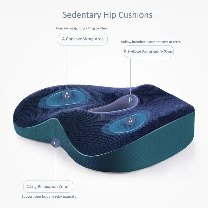Memory Foam Seat Cushion & Waist Back Support Pillow Set – Orthopedic Ergonomic Coccyx & Lumbar Pad for Office Chair & Car