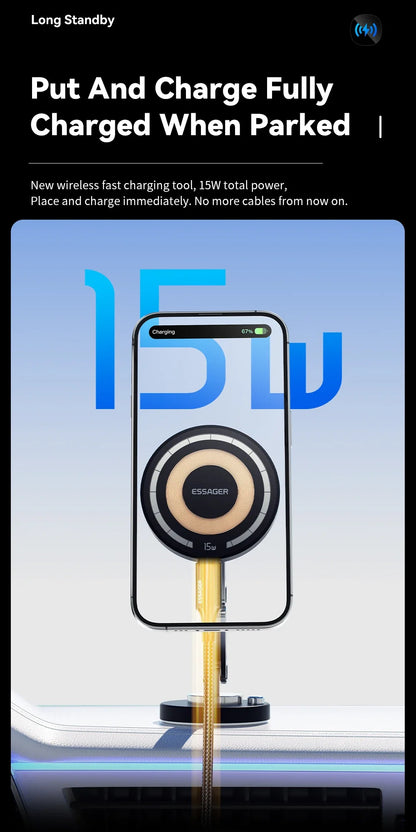 Essager Magnetic Wireless Car Charger – 15W Fast Charging Phone Holder Mount for MagSafe iPhone 15/14/13 Pro Max
