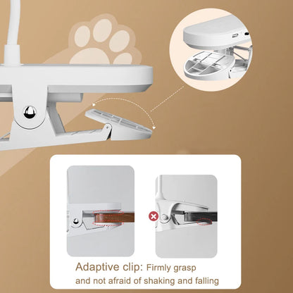 Clip-On LED Desk Lamp – Portable Book Light with Stepless Dimming, 1200mAh Eye Protection for Reading & Study