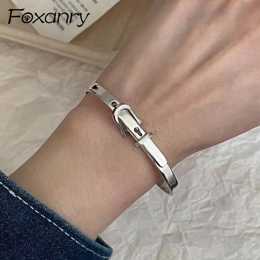 Foxanry Silver Geometric Belt Bracelet — Trendy Vintage Jewelry for Women & Couples