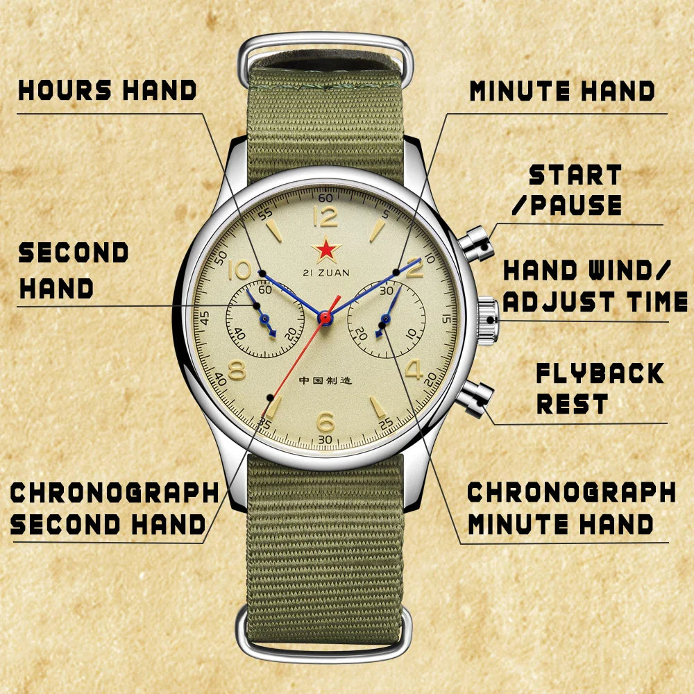 40mm 1963 Pilot Aviation Mechanical Chronograph — Original Seagull ST1901 Movement Men's Sapphire Vintage Watch