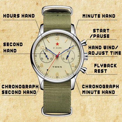 40mm 1963 Pilot Aviation Mechanical Chronograph — Original Seagull ST1901 Movement Men's Sapphire Vintage Watch