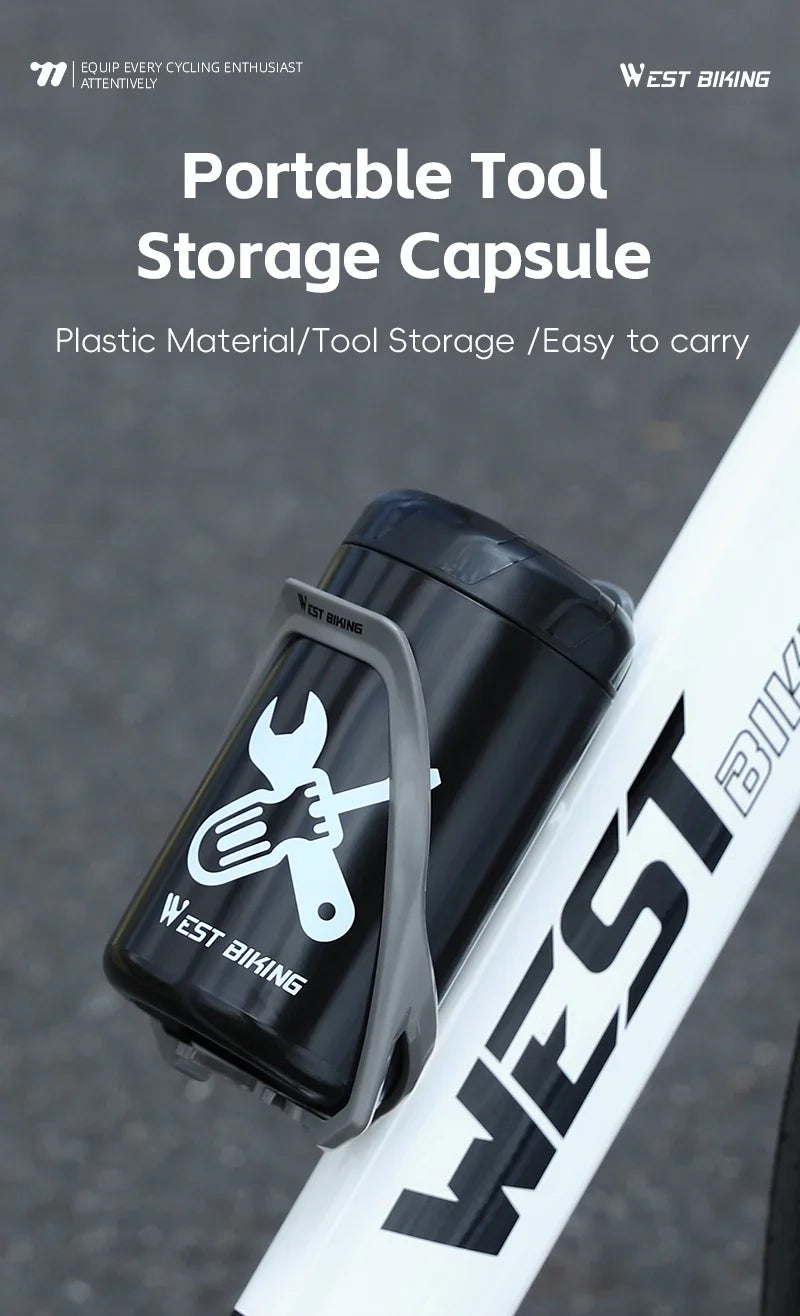 WEST BIKING Bicycle Repair Tool Capsule – Portable Waterproof Toolkit with Bottle Cage for MTB & Road Bikes