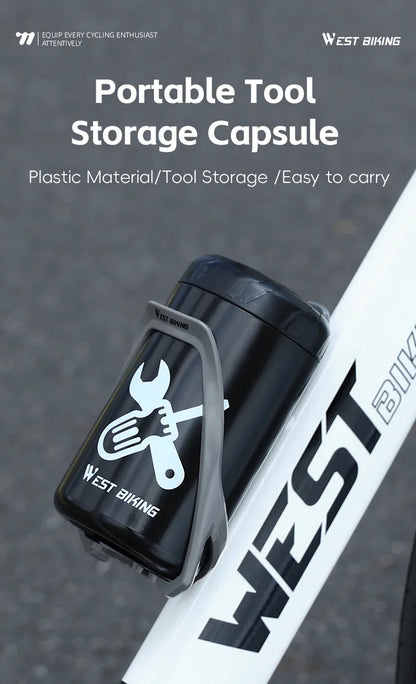 WEST BIKING Bicycle Repair Tool Capsule – Portable Waterproof Toolkit with Bottle Cage for MTB & Road Bikes