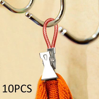 10pcs Metal Towel Clips - Hanging Loop Clip Hangers for Kitchen & Bathroom Organization