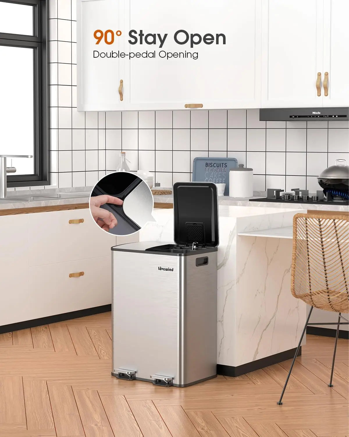 2 x 8 Gallon Stainless Steel Kitchen Trash & Recycling Bin – Dual Compartment with Soft-Close Lid