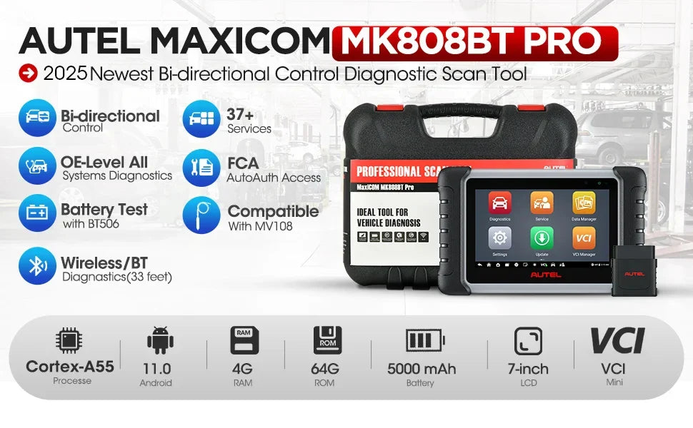 Autel MaxiCOM MK808BT PRO OBD2 Scanner – Bluetooth Car Diagnostic Code Reader, PK MK808KBT/MK808S
