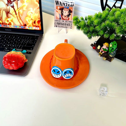Anime Cosplay Ceramic Mug – Luffy, Ace & Sabo Three Brothers Hat-Shaped Coffee Cup for Parties