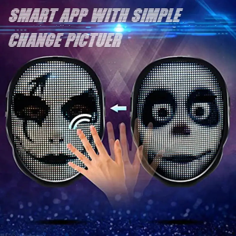 Smart Bluetooth-Controlled LED Face Mask - Programmable Carnival Display, Customizable Photos, Light-Up Design for Halloween