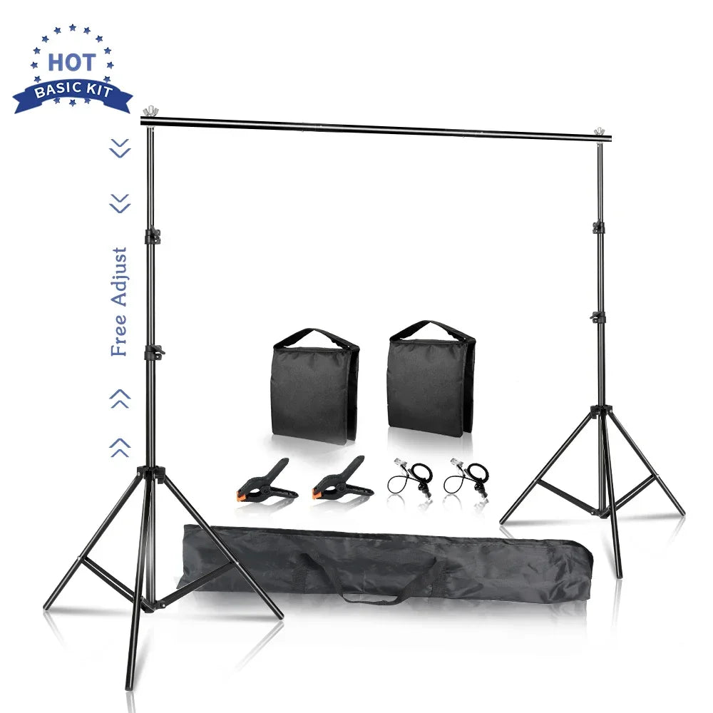 Adjustable Photo Backdrop Stand - 2.6 x 3M Telescopic Background Support System with Carry Bag