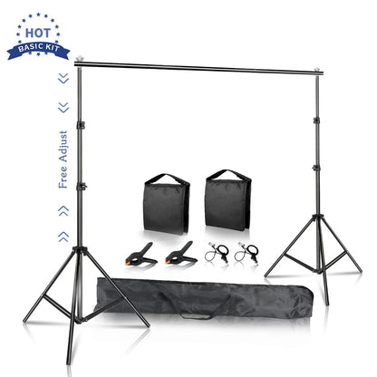 Adjustable Photo Backdrop Stand - 2.6 x 3M Telescopic Background Support System with Carry Bag