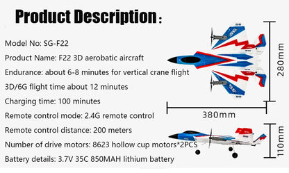 RC F22 Stunt Plane — 2.4G Remote Control 3D Glider Airplane EPP Foam Toy for Kids