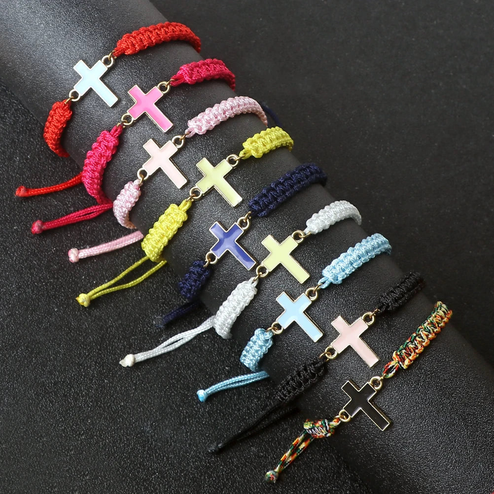 Jesus Cross Braided Bracelet - Handmade Christian Faith Friendship Bangle Jewelry Gift for Women & Men