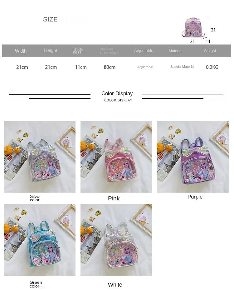 Disney Frozen Elsa & Anna Sequins Backpack - Fashion Glitter PU Leather School Bag for Girls, Kawaii Travel Backpack & Christmas Gift