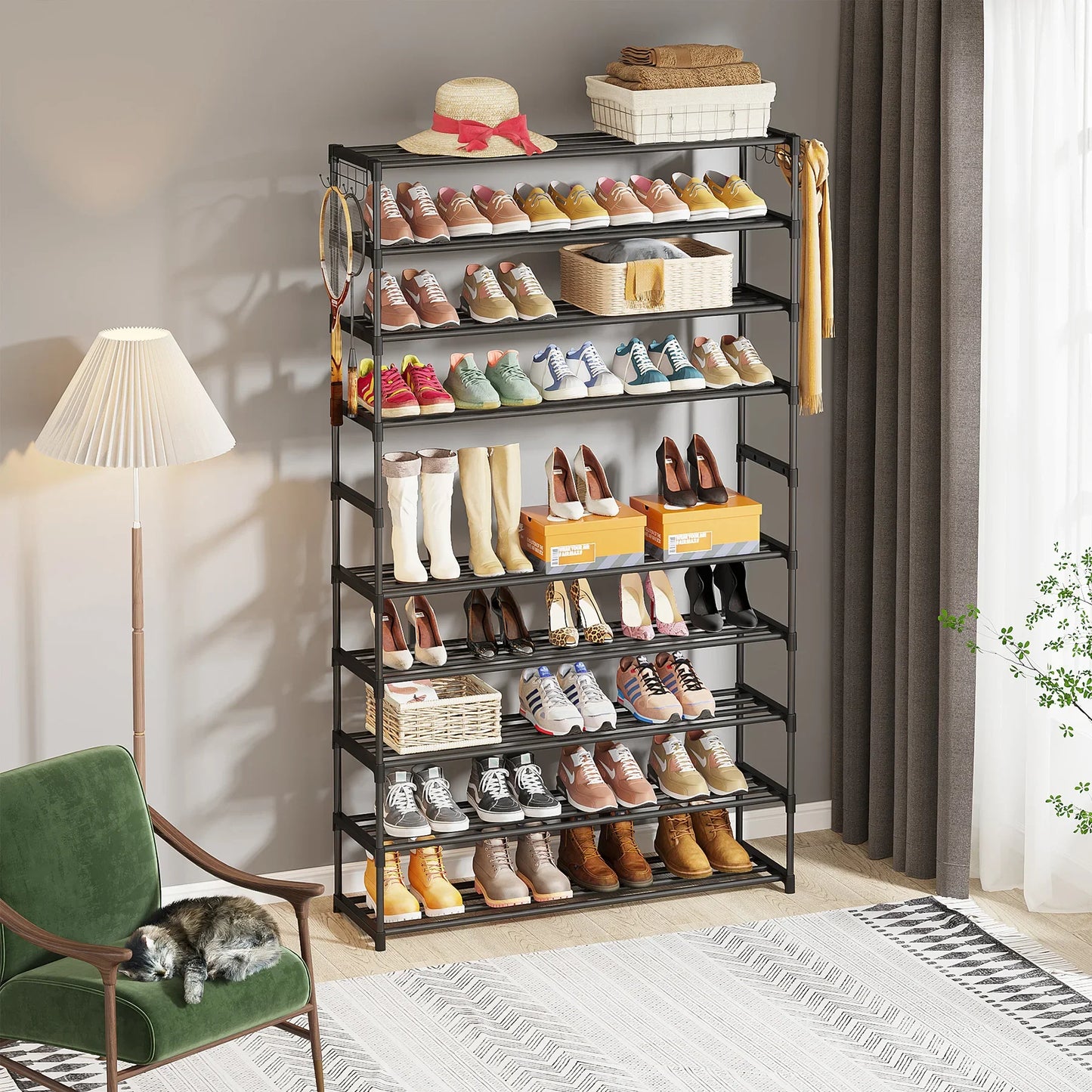 Tribesigns 10-Tier Shoe Rack Organizer – Vertical Shoe Shelf with 4 Drawer Bins, Holds 32 Pairs for Closet & Entryway