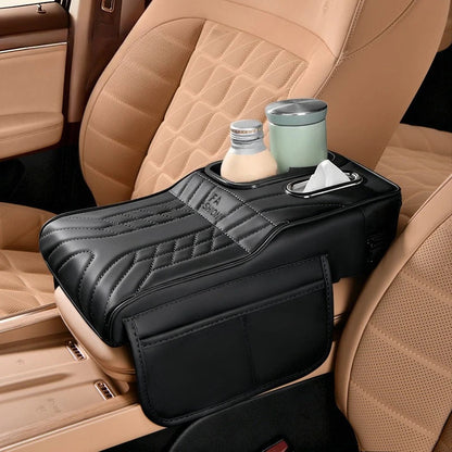 Car Center Console Armrest Box Pad Elevator Cushion – Storage Organizer with Tissue Holder, Cup Slot & Elbow Rest Interior Decor
