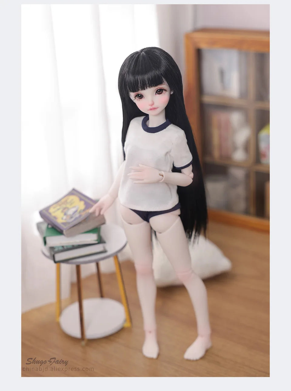Shuga Fairy Mirai 1/5 BJD Doll with Ruoguan Body, Long Black Hair, Juvenile Features, Resin Joint Doll for Collectors