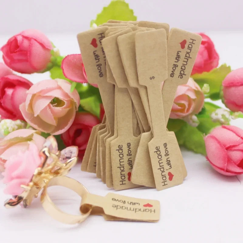100PCS Multi-Style Ring Price Labels — White & Kraft Jewelry Tag Stickers 6×1.2cm
