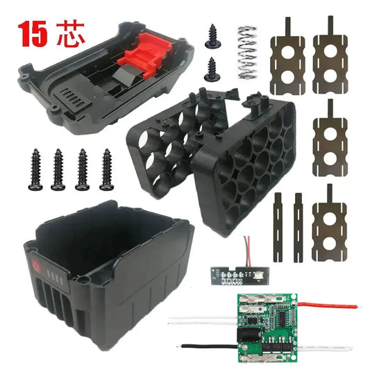 15*18650 Li-ion Battery Case with Charge Protection PCB for Lomvum, Zhipu, Hongsong, Jingmi, Makita 21V 18V Battery Box