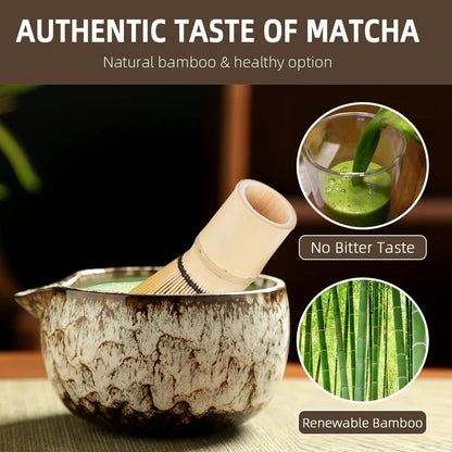 6PCS Japanese Matcha Tea Set – Bamboo Whisk, Teaspoon, Bowl & Whisk Holder for Tea Lovers, Tea-Making Tools