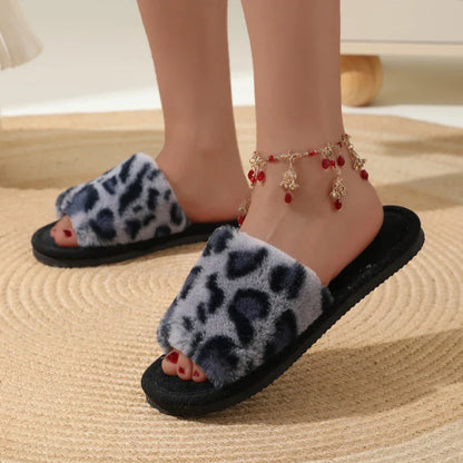 Women’s Cotton Plush Slippers – Warm Non-Slip EVA Flat Slides for Autumn & Winter Home Comfort