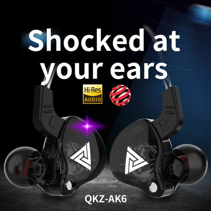QKZ AK6 In-Ear Earphones - 6 Dynamic Drivers, Stereo Headphones with Mic, Sports HIFI Subwoofer Monitor Earbuds