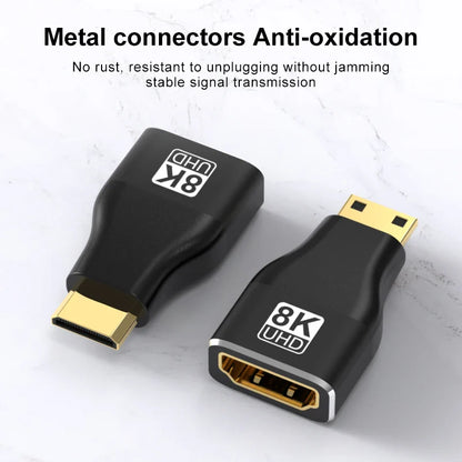 HDMI-Compatible Adapter – Mini/Micro HDMI to HDMI, 8K 60Hz, 4K 120Hz/144Hz Male to Female Converter for HDTV, Laptop, PS5