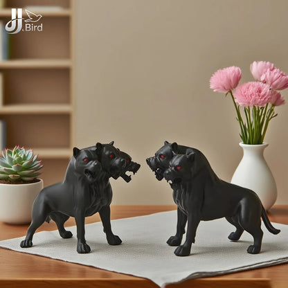 Gothic Three-Headed Dog Statue — Scary Black Ornament for Halloween & Thanksgiving, Indoor/Outdoor Decoration