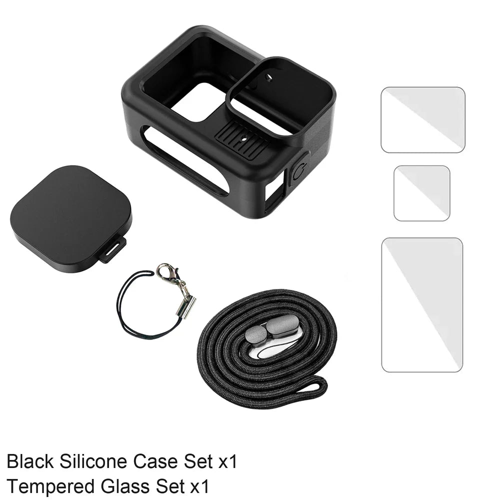 Silicone Case for GoPro Hero 13 Black – Tempered Glass Screen Protector, Protective Film, Flip Battery Cover & Lens Cap