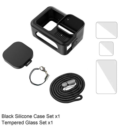 Silicone Case for GoPro Hero 13 Black – Tempered Glass Screen Protector, Protective Film, Flip Battery Cover & Lens Cap