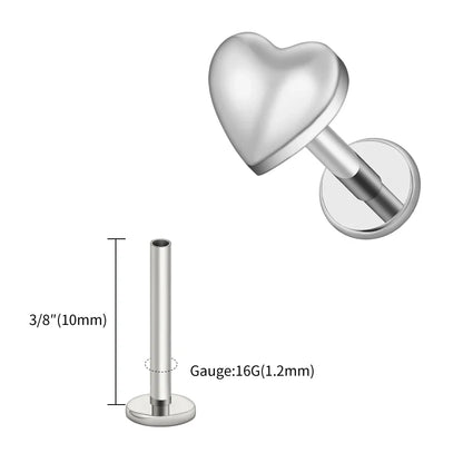 Right Grand ASTM F136 Titanium 16G Heart Flat Back Labret Stud – Monroe, Lip, Helix, Tragus, Conch & Earlobe Cartilage Piercing Body Jewelry