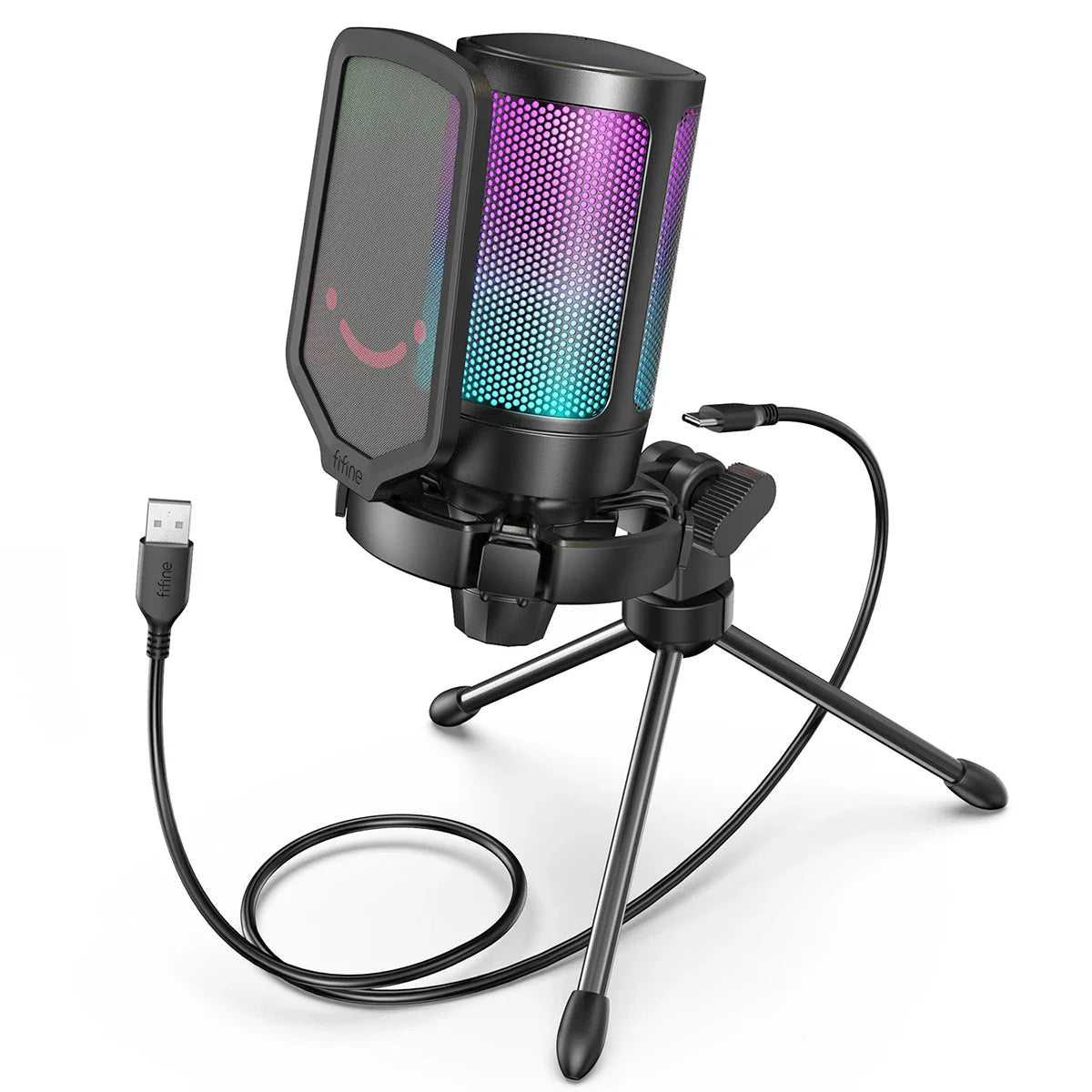 FIFINE A6V USB Gaming Microphone with Pop Filter & Shock Mount for PC PS4 PS5 Mac – Podcast & Streaming Mic with Gain Control