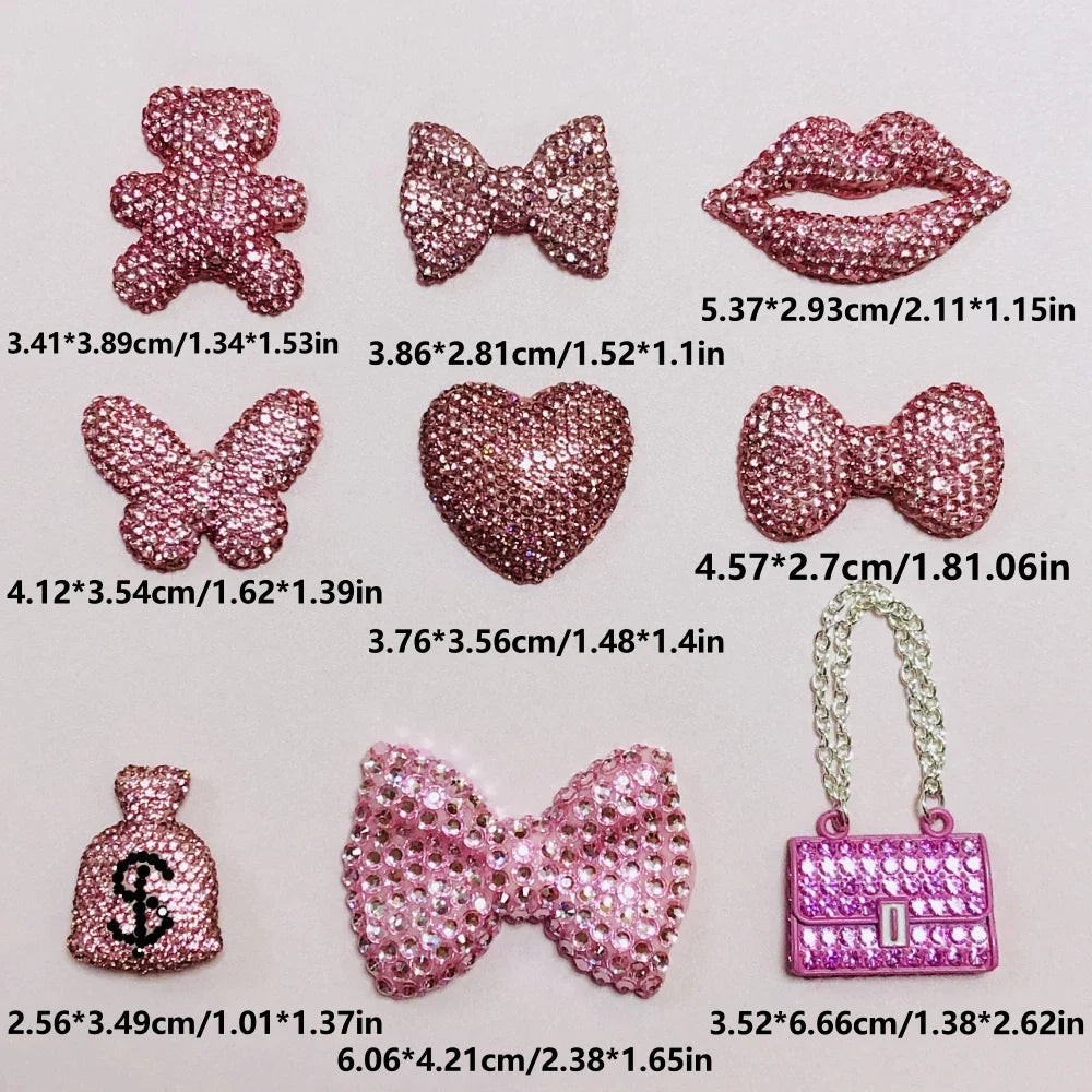 43PCS Luxury Charm Set — Diamond Bow, Perfume Bottle, Butterfly & Lip Decorations for Phone Case, Purse, and DIY Crafts