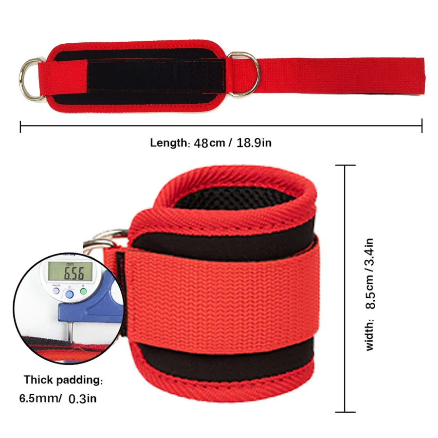 Adjustable Fitness Ankle Straps - D-Ring Support Cuffs for Gym Leg Strength Workouts - Pulley Buckle Sports Guard
