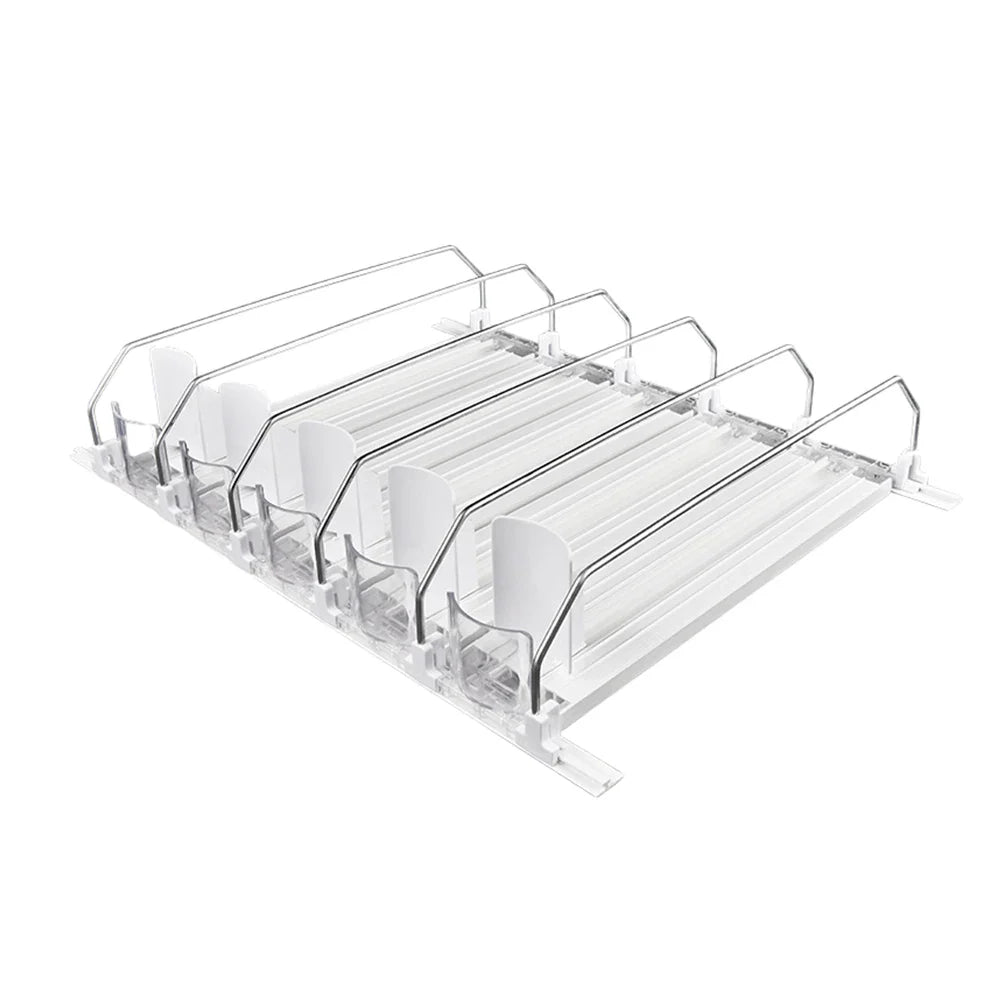 Canned Beverage Push Rack – Adjustable E-Shaped Drink Organizer & Dispenser for Kitchen & Fridge