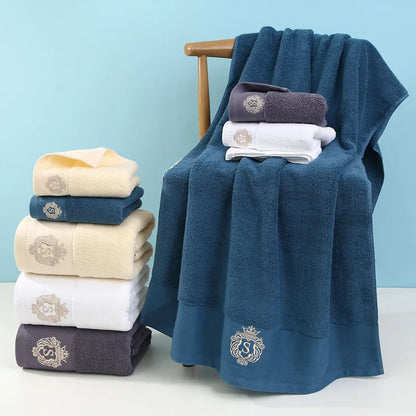 1/5/10PCS Cotton Towels Set – Hand Face Bath Towels 35x75cm & 70x140cm Soft Absorbent Sports Gift Towels Blue White