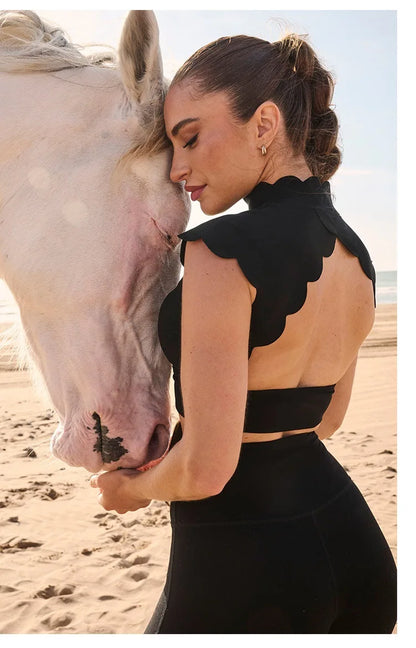 FUBEIKE Women’s Backless Hollow-Out Yoga Set – High Waist Leggings with Sports Bra for Running & Fitness