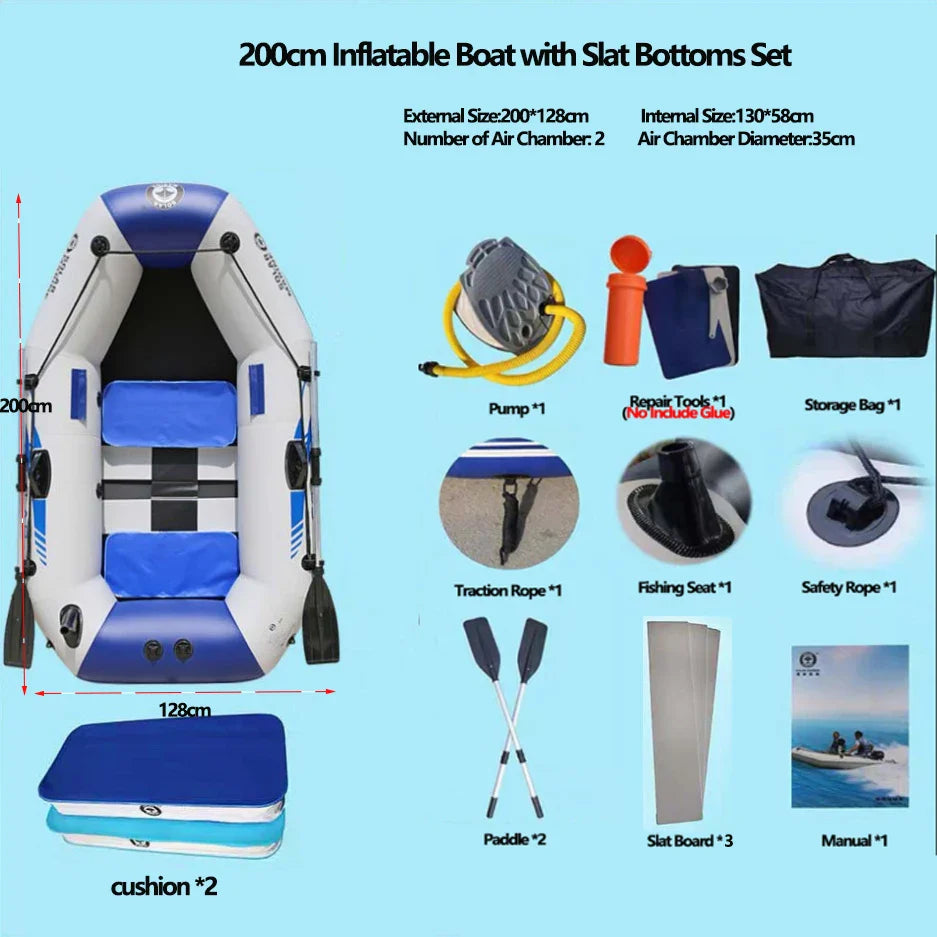 PVC 3-Layer Inflatable Boat – Wear-Resistant Fishing Kayak for 2-6 Persons, Rowing Canoe & Sports Boat
