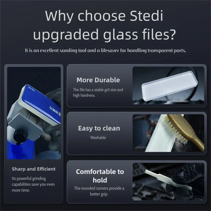 Stedi 2.0 Upgraded Glass File – Washable Durable Model Polishing Tool for Removing Nub Marks, Grinding & Sanding Hobby Models