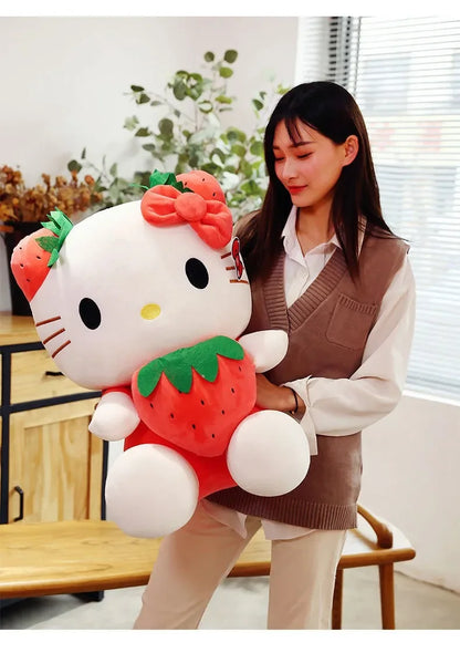 22cm Sanrio Kawaii KT Cat Plush Toy – Strawberry Plush Doll, Home Decor & Birthday Gift for Girls