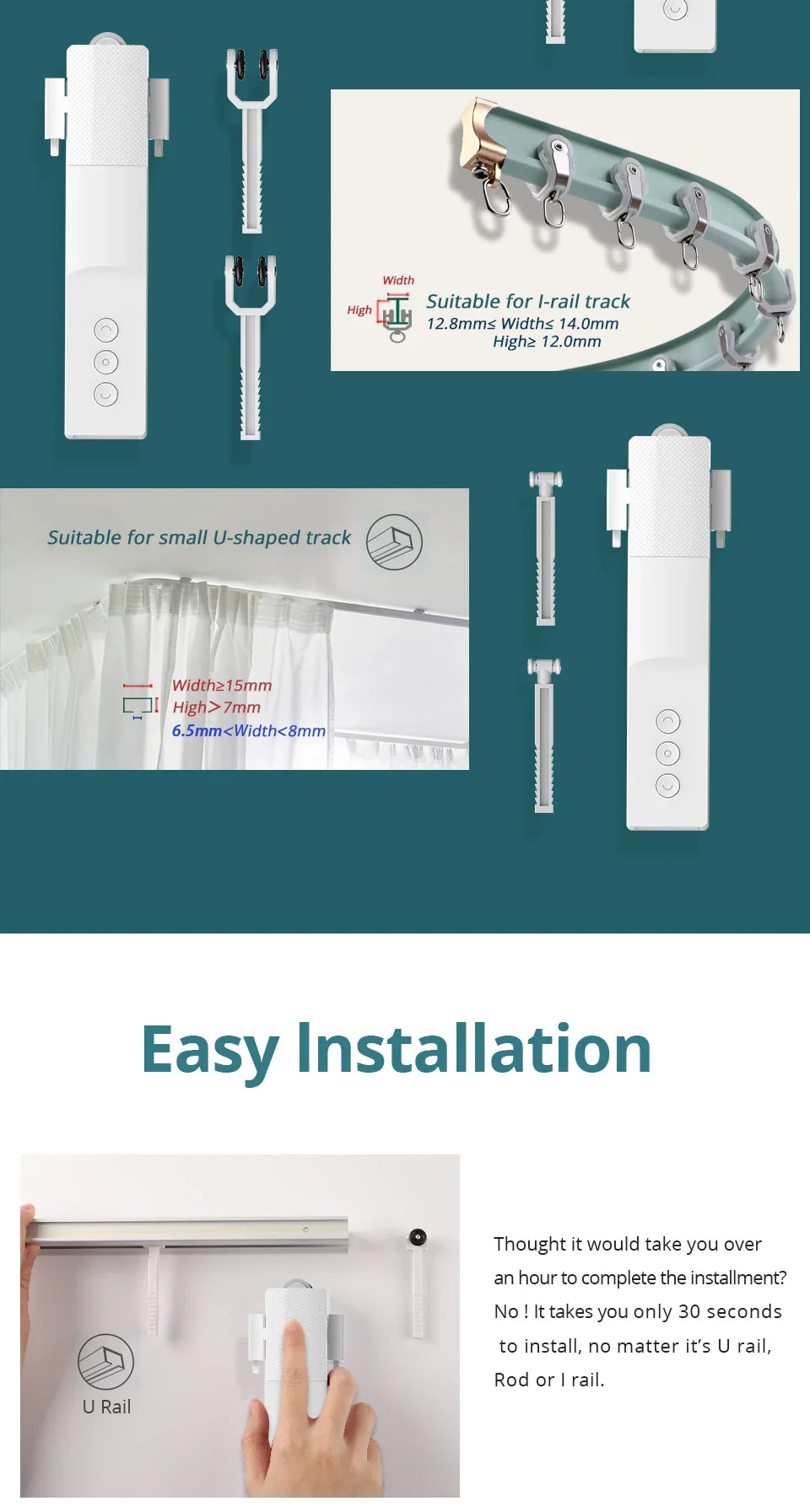 Zigbee Smart Curtain Driver Robot – For Roman I & U Type Tracks, Alexa & Google Home Control, Zemismart Motor Drivers