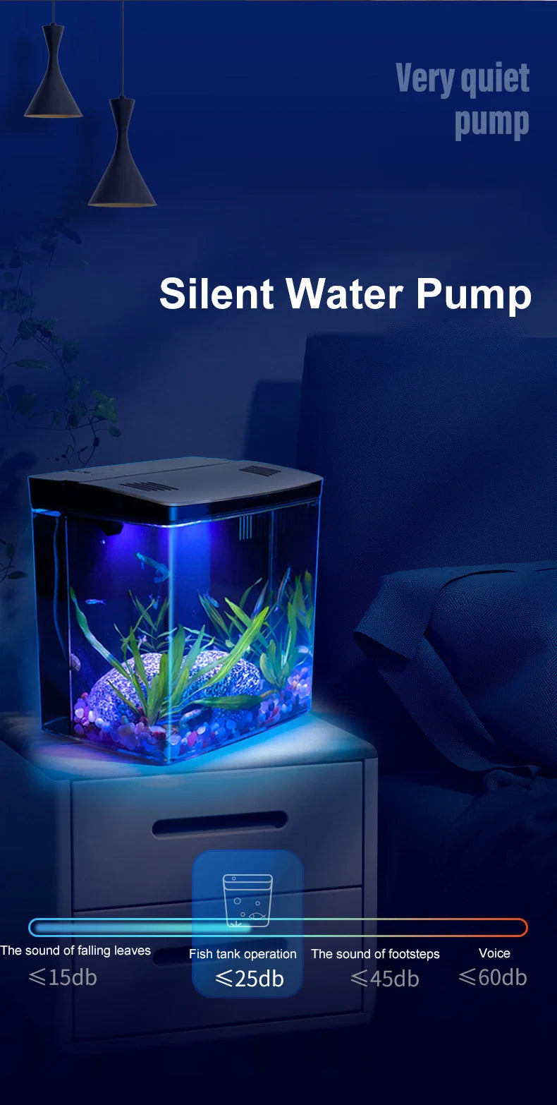 Mini Fish Tank for Living Room - Self-Circulating Eco Tank with Back Filter for Goldfish