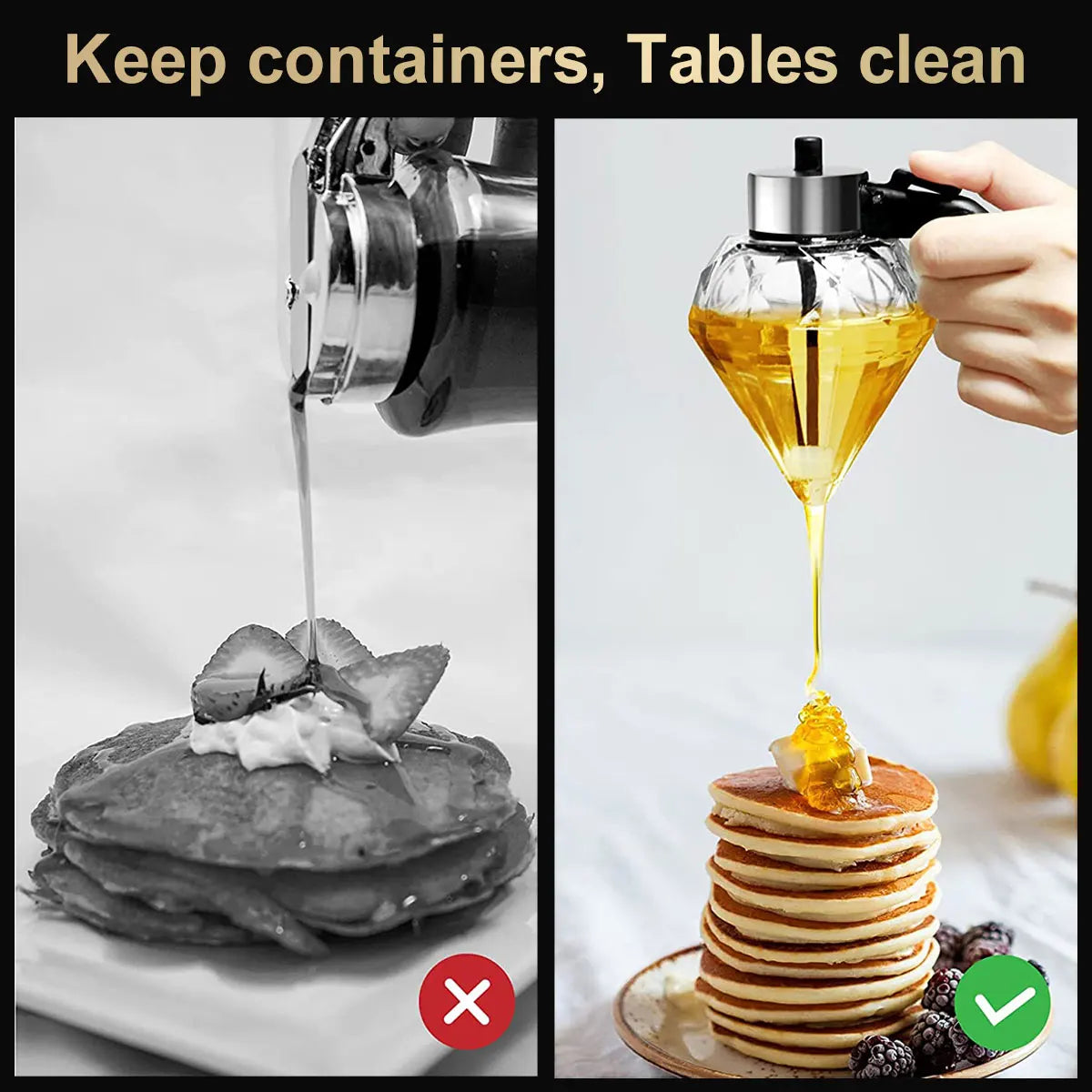 Diamond Shaped Glass Honey Dispenser - 200ml Large Capacity Multifunctional Oil, Vinegar, and Sauce Dispenser - Elegant Kitchen Tool for Easy Dispensing