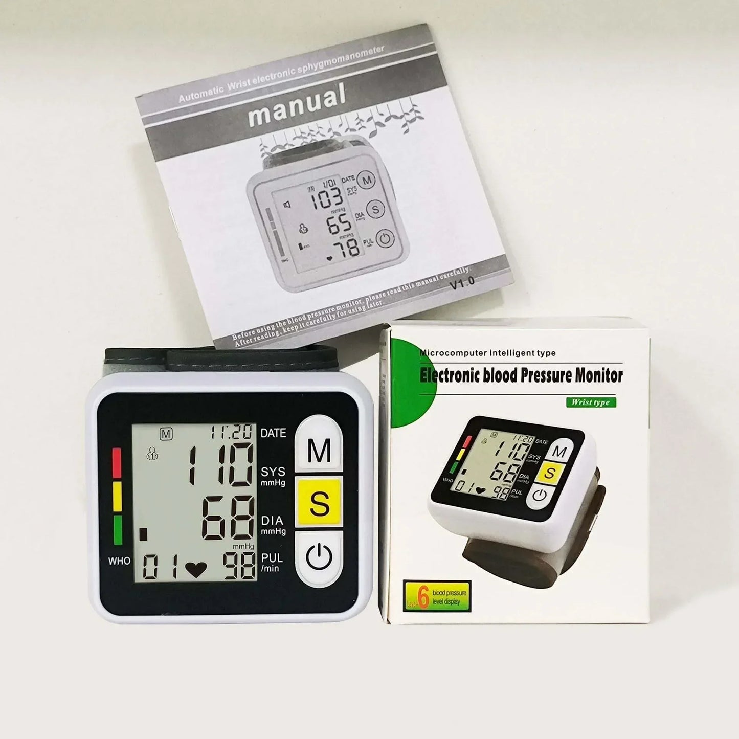 Portable Digital Wrist Blood Pressure Monitor – LCD Screen Sphygmomanometer with Heart Rate & Pulse Measurement
