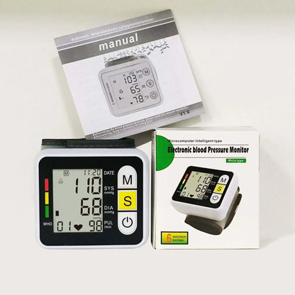 Portable Digital Wrist Blood Pressure Monitor – LCD Screen Sphygmomanometer with Heart Rate & Pulse Measurement